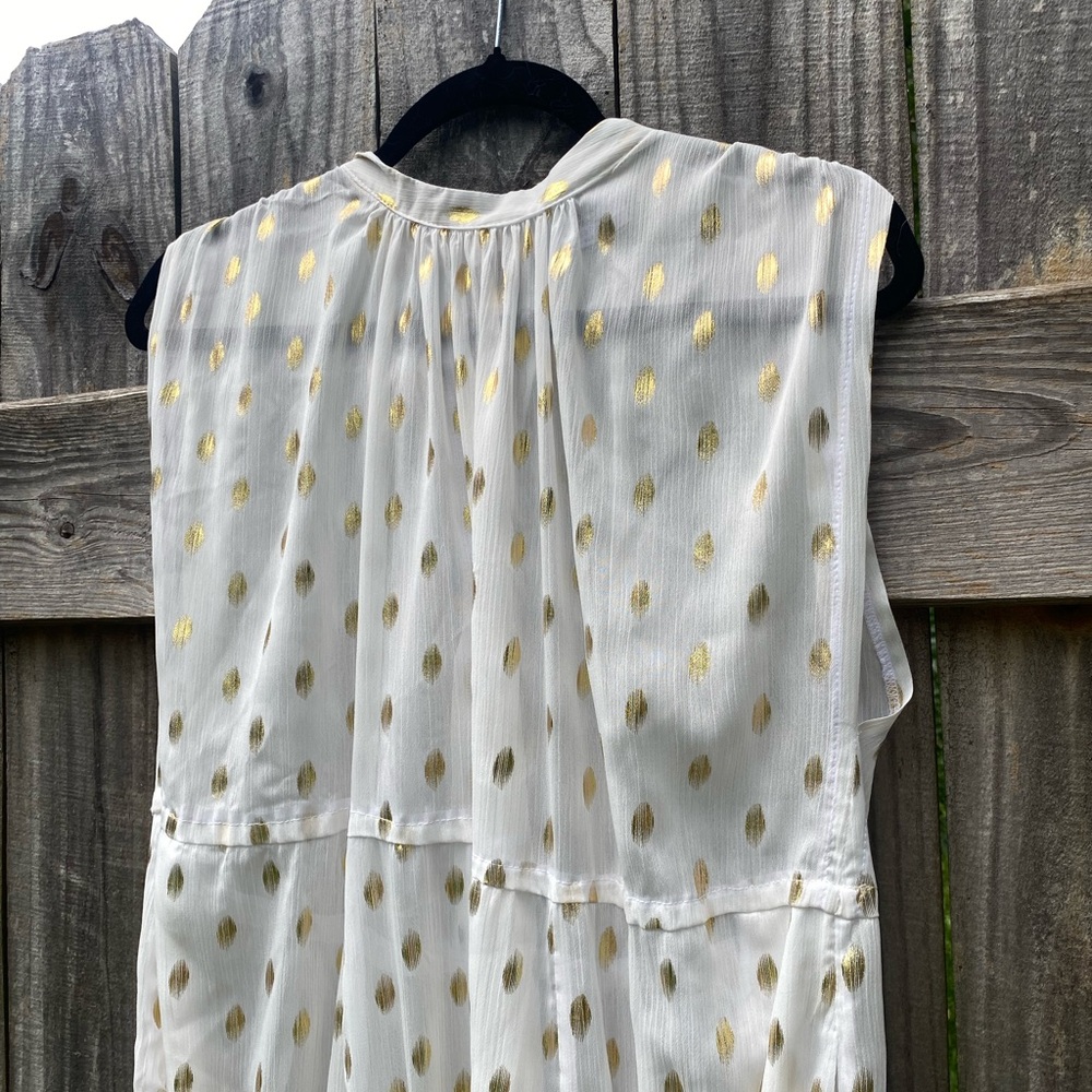 Plains & Prints Elegant White and Gold Polka Dot sheer Dress - Picture 7 of 11
